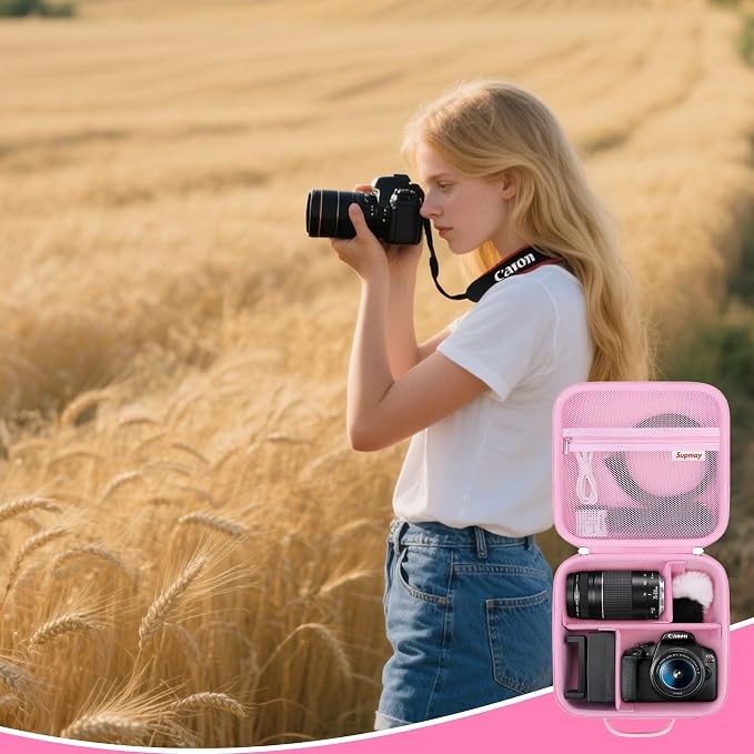 Carrying Case for Sony Alpha ZV-E10/ ZV-E10 II/ZV-E1/ a6400/ a6700/ a6100/ a6000/ a6500/ a6600 Digital Camera, Vlog Camera Kit Storage Holder Fits Tripod, Lens, LED Video Light, Battery, Pink - Image 8