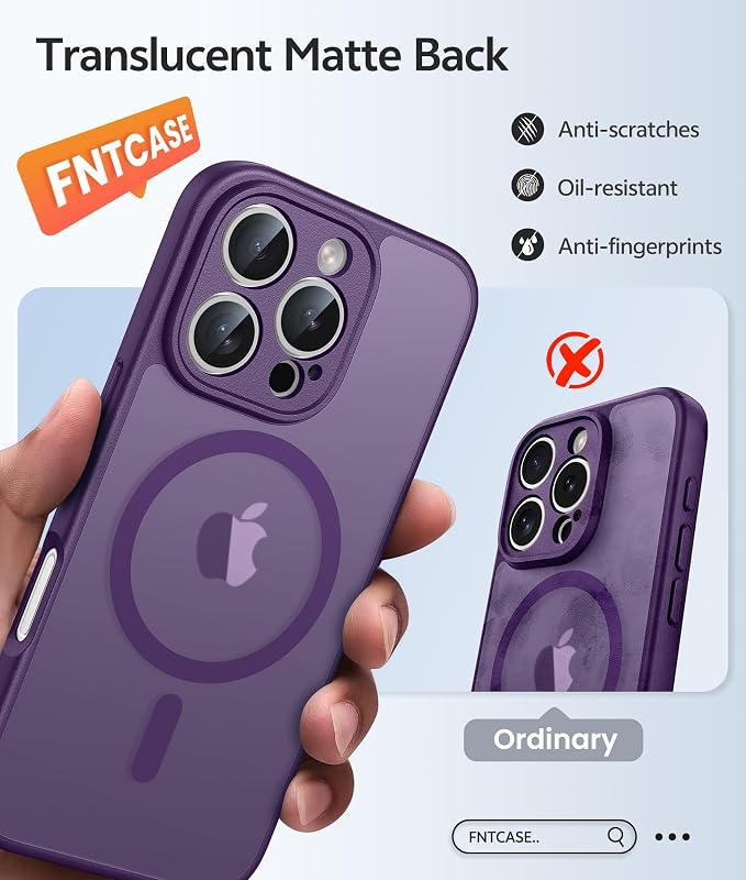 FNTCASE for iPhone 16 Pro Case, Fit for Magsafe, with Screen Protector | Full Camera Protection, Translucent Matte, 14FT Military Grade Drop Proof, Shockproof Protective Phone Cover, Purple - Image 6
