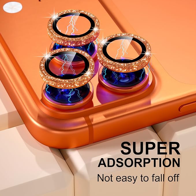 Misea Camera Lens Protector for iPhone 17 Pro Max/17 Pro, Orange Glitter | Bling Upgraded Look, 9H Tempered Glass Individual Metal Camera Cover, Anti-Scratch, for iPhone 17/16/15/14 Pro Max/Pro - Image 6