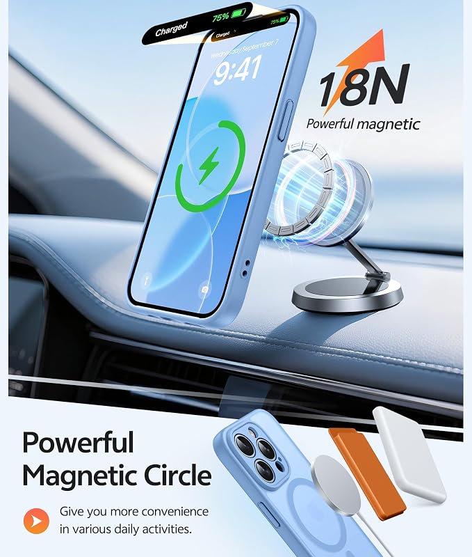 FNTCASE for iPhone 13 Pro Max Case, Fit for Magsafe, Full Camera Protection | Translucent Matte Magnetic Phone Back, 14FT Military Grade Drop Proof, Slim Shockproof Protective Cover, Light Blue - Image 3