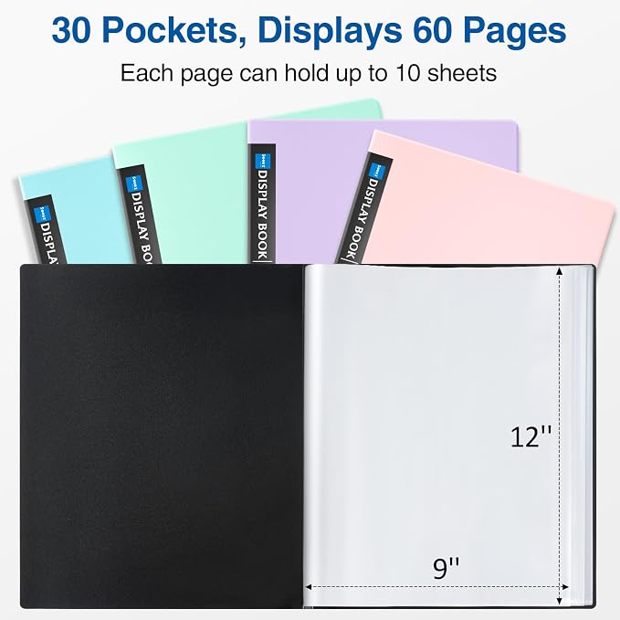 Sooez Binder with Plastic Sleeves 30-Pocket, Displays 60 Pages, 9x12 Folders - Image 3