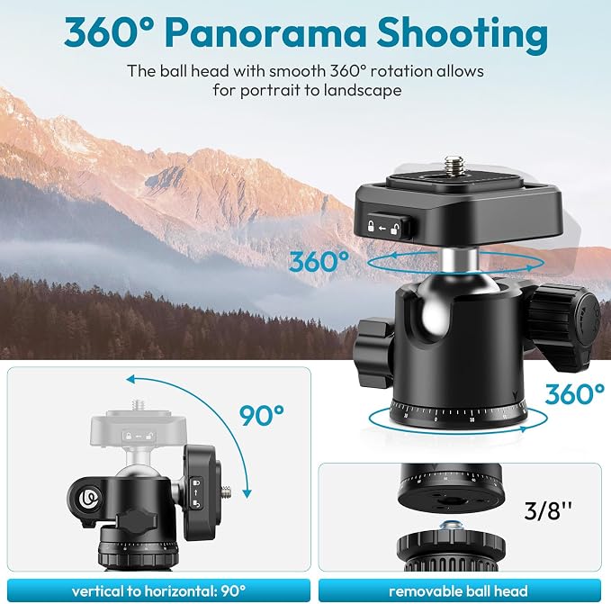 ULANZI TT53 Camera Tripod, 70.8” Travel Tripod for DSLR/Phone, Heavy Duty Fold Portable Stand with 360° Ball Head UKA Quick Release Plate, Lightweight Compact for Photography Vlogging Video Shooting - Image 4