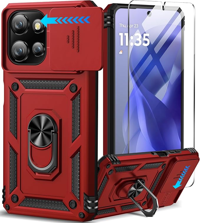 Taisairu for Motorola Moto G Power 2026/G Power 2025 Case with Screen Protector & Slide Camera Lens Cover, Built-in Ring Stand Cover for Moto G Power 2025/Moto G Power 2026 Case (Red) by Taisairu