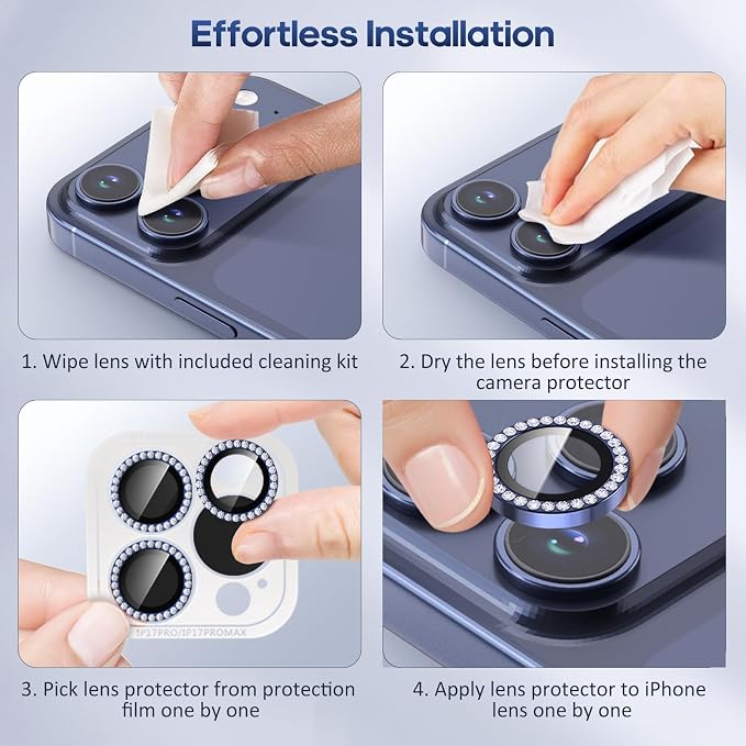 iPhone 17 Pro/17 Pro Max Camera Lens Protector Bling Diamond, Blue | Individual Metal, 9H Hardness, Scratch Resistant, Shockproof, Drop Protection, Case Friendly, Stylish Accessories - Image 7