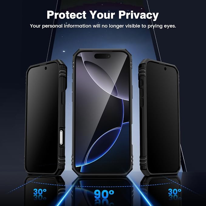 VEGO for iPhone 16 Pro Max Case with Privacy Screen Protector Black | Slide Camera Cover & Ring Kickstand Military Grade Heavy Duty Protection Cover for iPhone 16 ProMax 5G 6.9 Inch - Black - Image 3