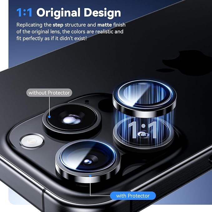 for iPhone 16 Pro Max/iPhone 16 Pro Camera Lens Protector | Military Grade Protection, Keep Lens Original Design, 9H Tempered Glass Camera Cover Screen Protector - Image 2