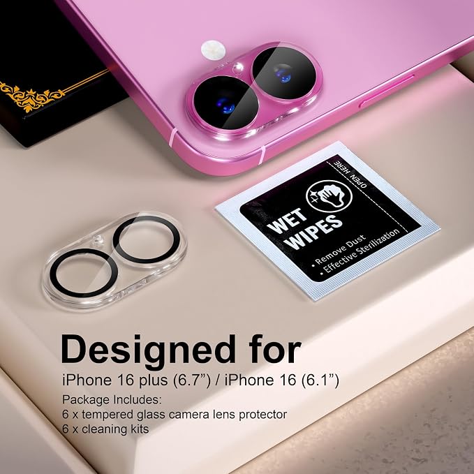 for 6 Pack iPhone 16 / iPhone 16 Plus Camera Lens Protectors, Clear | [Drop Protection] [Case Friendly] [Easy Installation] 9H Tempered Glass Camera Screen Protector Cover Accessories - Image 2
