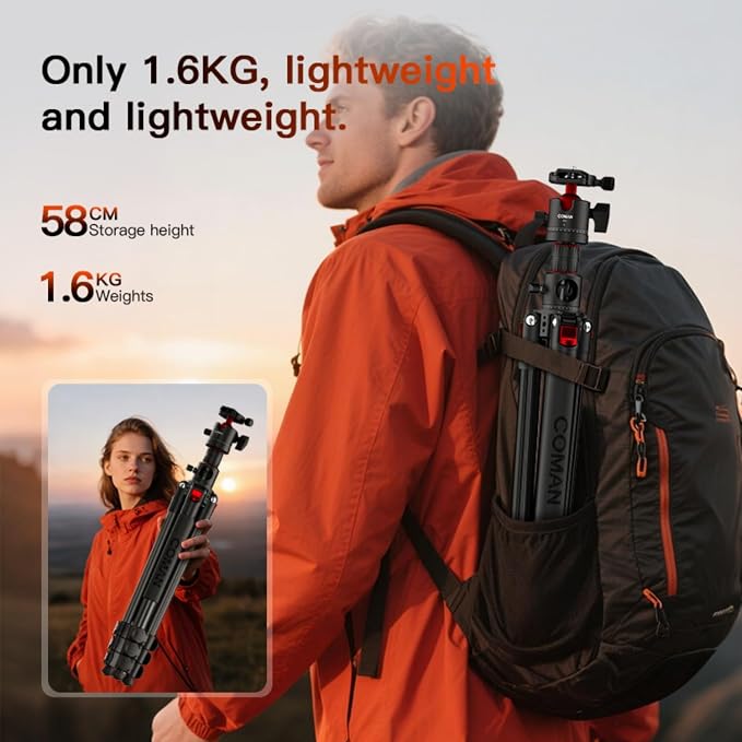 72" Overhead Tripod, Camera Tripod with Center Column and 360 Degree Ball Head, Detachable Monopod with Arca QR Plate, Horizontal Tripod for Camera, DSLR, Max Load 11 lbs - Image 6