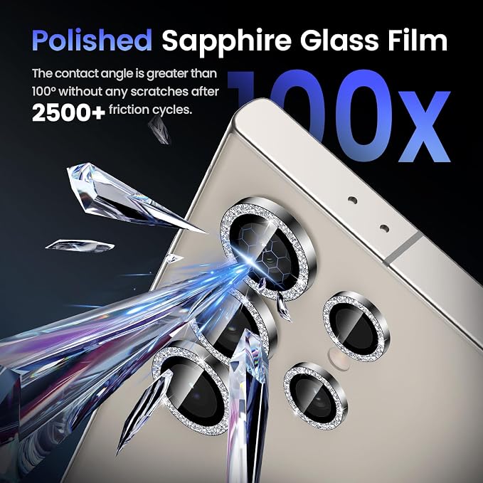 Tensea Compatible with Samsung Galaxy S24 Ultra Camera Lens Protector | 9H Tempered Glass Camera Cover Screen Protector Metal Individual Ring [Installation Tray][Case Friendly] - Image 5