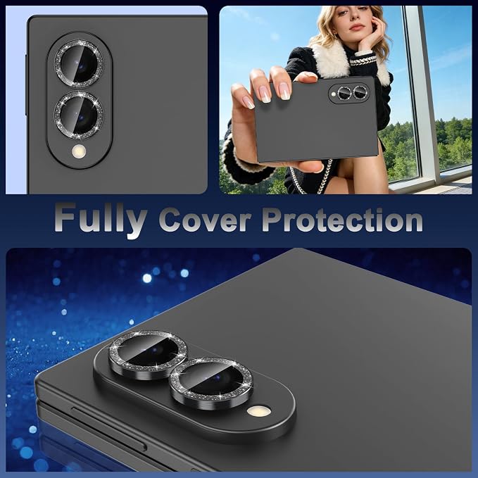Meshine for Samsung Galaxy Z Fold 8 Camera Lens Protector,Scratch Proof,Strong Adsorption,9H Hardness with Metal Ring Camera Cover,Ultra Thin Case Friendly,Accessories Lens Protector,Glitter Black - Image 8