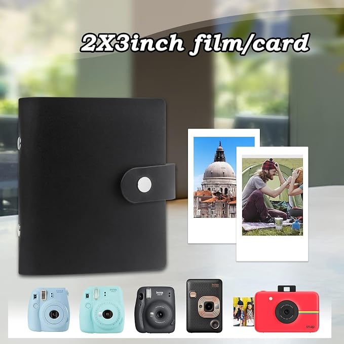 Ruibytree 52 Pockets Small Photo Album 2x3 for Instax Mini, Black, 1 Pack | Pocket-Size, PU Leather Cover, Snap Closure, Acid-Free Pages, Fits Polaroid Hi-Print 2x3, Kodak Mini Prints & ZINK Photos - Image 2