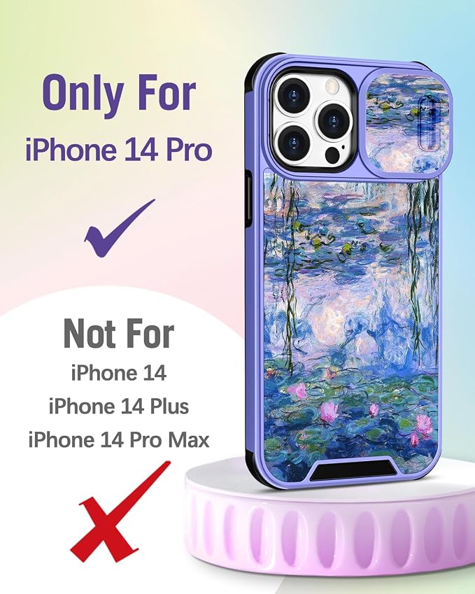 Buleens for iPhone 14 Pro Case 6.1 Inch - with Ring Stand & Camera Cover Aesthetic Cute Designed for Women Girls Girly Pretty Blue Water Lily for Phone Case for iPhone 14 Pro Compatible with Magsafe - Image 2