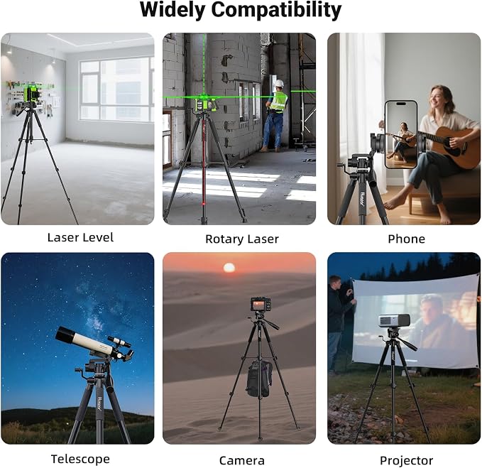 Huepar Tripod 50-inch Extendable Height Tripod Use with Laser Level, Point Lasers, Lazer Distance Measures, 1/4" and 5/8" Thread Mount for for Varieties Tools, Outdoor and Indoor T13A - Image 7