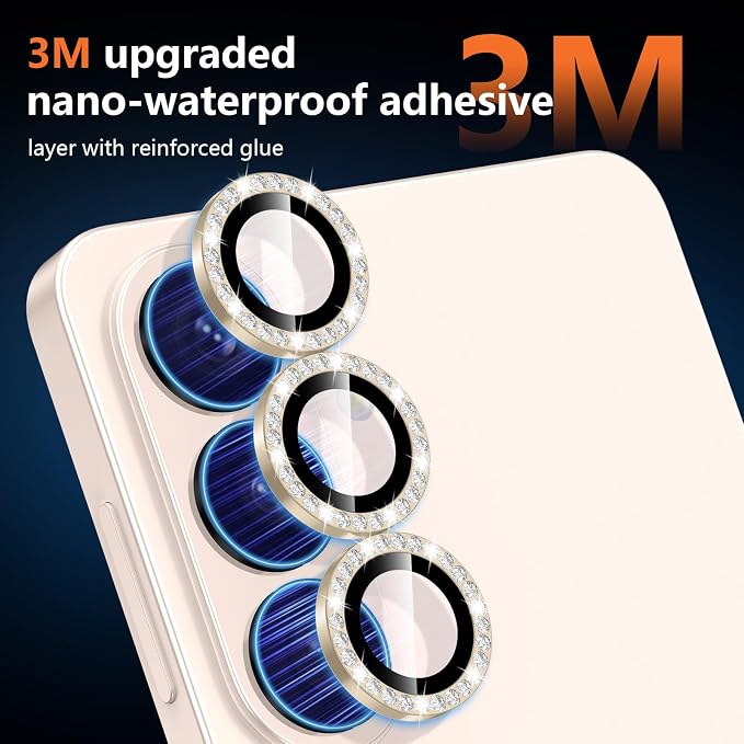 for Samsung Galaxy S26 Camera Lens Protector, Individual Metal Ring Tempered Glass Lens Cover, [Strong Adsorption] Scratch Resistant Ultra-Thin HD Clear Lens Cover, 1 Set-Titanium Gold Diamond - Image 4