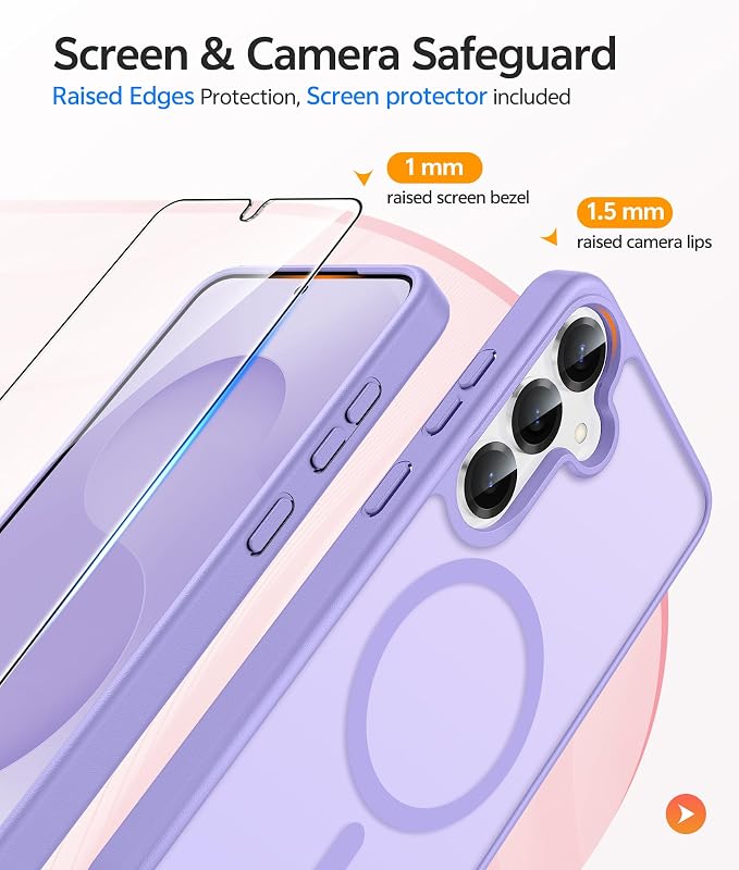 FNTCASE for Samsung Galaxy S25/S24 Plus Case, Fit Magsafe, Screen Protector | Translucent Matte Magnetic Back, 14FT Military Grade Drop Protection, Shockproof Protective Phone Cover, Light Purple - Image 4