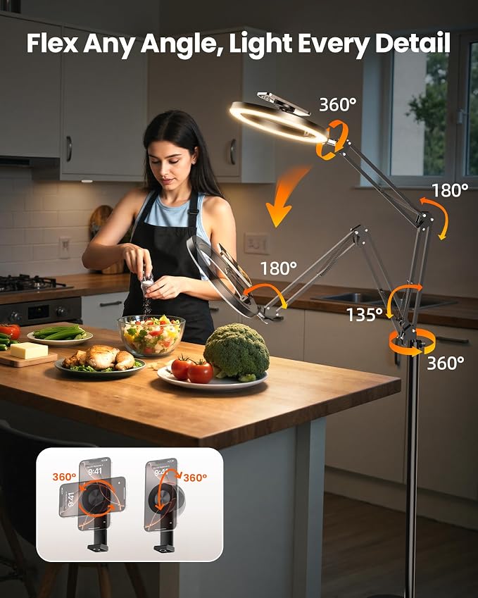Magnetic Ring Light with Stand Tripod for iPhone – Evershop 10” Overhead Camera Mount, 70.8” Tall Adjustable Selfie Light with Phone Holder for Video Recording, Photography, Streaming - Image 3
