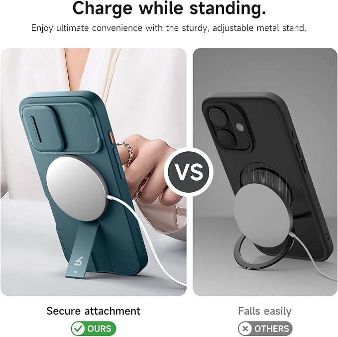 SURITCH for iPhone 16 Case with Magnetic Camera Slide Cover and Adjustable Kickstand, Compatible with MagSafe, Shockproof Bumper Case Slim Protective Cover 6.1 Inch, Lake Green - Image 5
