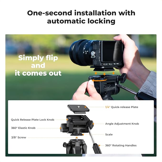 K&F CONCEPT 75" Aluminum Camera Tripod, Lightweight and Compact for Travel | Compatible with Canon Nikon DSLR Camera, Cellphone Clip and Remote Control for Shooting and Video Recording S255A3+BV01 - Image 5