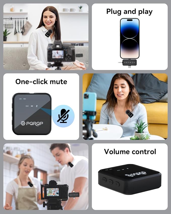 PQRQP 3 in 1 Wireless Lavalier Microphone for iPhone Android & Camera, Mini Clip-On Mic for Video Recording TikTok YouTube Interview, Noise Cancelling, 328ft Range, 18H Battery - Image 6
