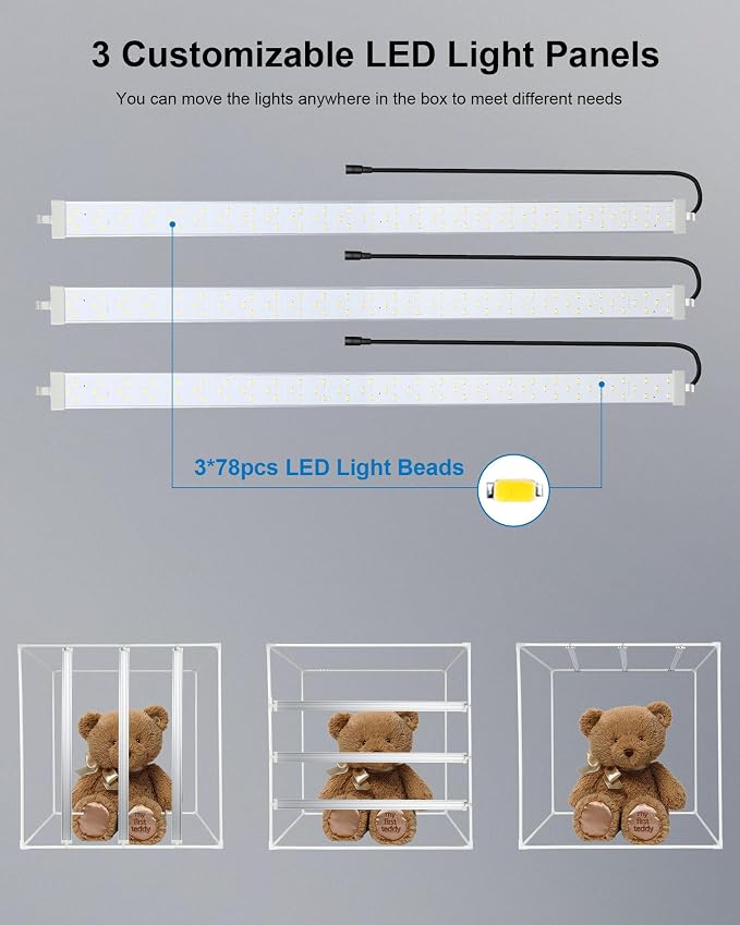 PULUZ 32"x32" Light Box Photography, Large Photo Light Box with 3 Stepless Dimming Light Panel, 234 LED Beads, Professional Photo Booth Shooting Tent Kit with 4 Color Backdrops for Product Photography - Image 5