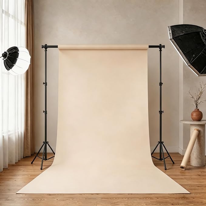 Beige Cream Paper Backdrop, Seamless Photoshoot 86" x32.8' | Seamless matte backdrop paper with non-reflective surface for photoshoots, portraits, videos and studio photography. - Image 2