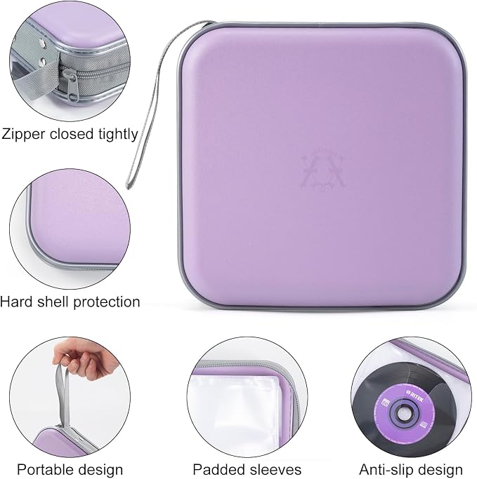 alavisxf xx CD Case, 48 Capacity Hard Plastic Zipper Disc Wallet for Car | DVD Holder, Portable Hand Strap, Anti-Slip Sleeves, Scratch-Resistant Sleeves, Disc Storage Organizer, for Home Office Travel - Image 3