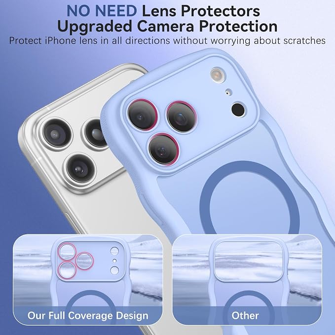 BENTOBEN Magnetic for iPhone 17 Pro Max Case, Cute Wavy [Full Camera Protection][Compatible with MagSafe] Matte Anti-Slip Bumper Women Girls Boys Protective Cover for 17 ProMax 6.9", Mist Blue - Image 4