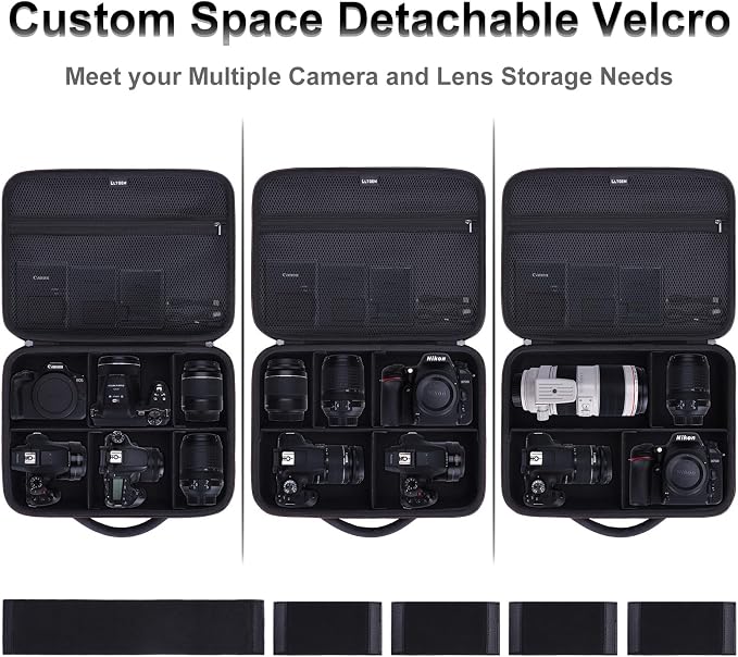Large Camera Case Bag for Canon/Sony/Nikon Camera and Multiple Lens Black | Hard Travel Carrying Case Bag for Canon/Sony/Nikon DSLR SLR Mirrorless Camera and Multiple Lens with 5 Dividers - Image 2