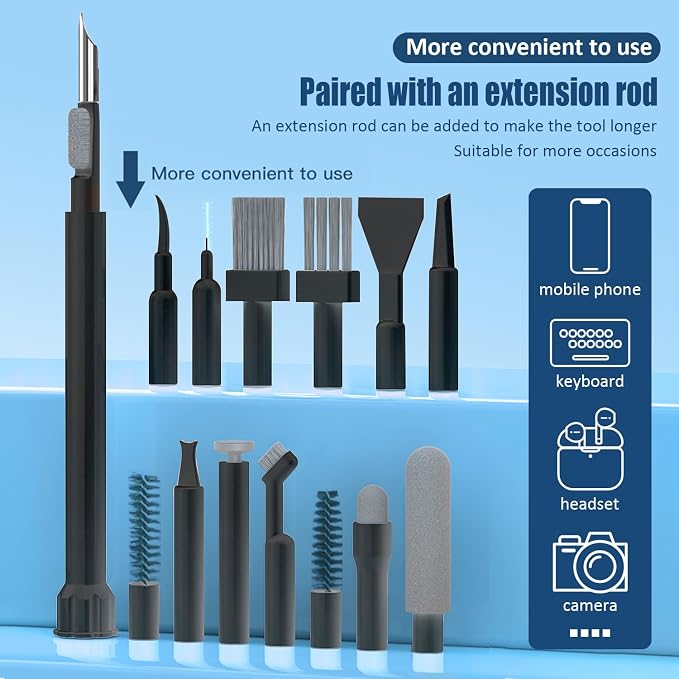 Keyboard Cleaning Kit Laptop Cleaner,Computer Screen Cleaning Brush Tool | 32-in-1 Multi Function PC Electronic Cleaner Kit for iPad iPhone Pro,Earbuds,Camera Monitor-Black - Image 7