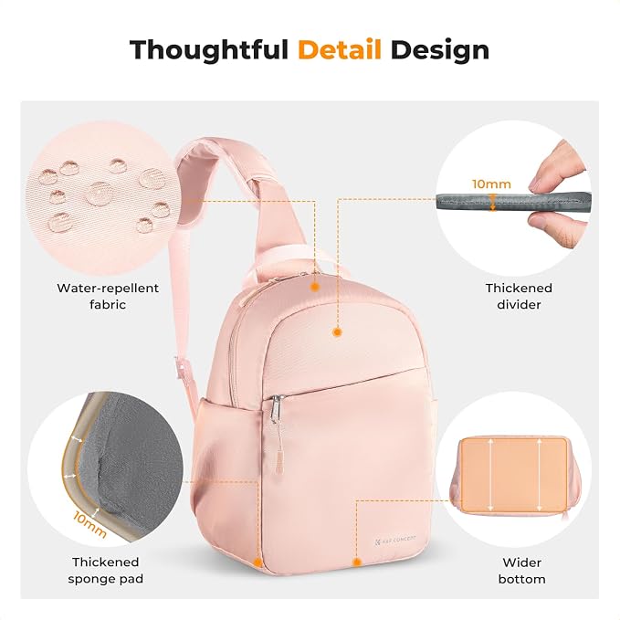 K&F CONCEPT Camera Sling Bag, Compact Crossbody Bag for DSLR Mirrorless | Lightweight Fabric, with Tripod Holder, Quick Access & Custom Dividers, Men & Women, for Sony Canon Nikon, Pink, BS06 - Image 4