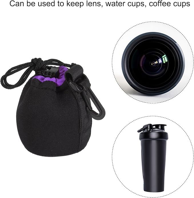 PATIKIL Camera Lens Bag, 2.8" IDx3.9 H Drawstring Lens Pouch with Thick Protective Neoprene, Lens Case for DSLR Camera Lens, Water Coffee Cups, Black, Purple - Image 6