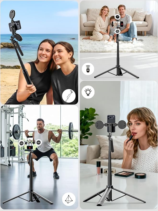 70" Extendable Phone Tripod Selfie Stick w/Light&Remote UT-02 | For iPhone & Android,360° Rotation,Selfie Stick W/ Remote Control,Fill Light,Video Recording,Photography,TikTok & Vlogging - Image 7