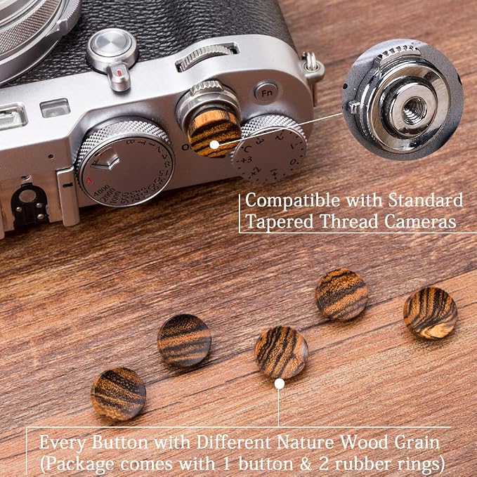 Wood Soft Shutter Release Button | Delicate Camera Shutter Button 12mm Concave Surface Golden Black 1 PCS (Wood Grain Random) - Image 6