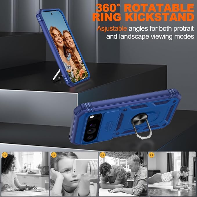 Gritup for Google Pixel 10 Pro XL Case with Screen Protector*2 | Magnetic Stand & Slide Camera Cover, Shock Proof Military-Grade Phone Case, Blue - Image 8