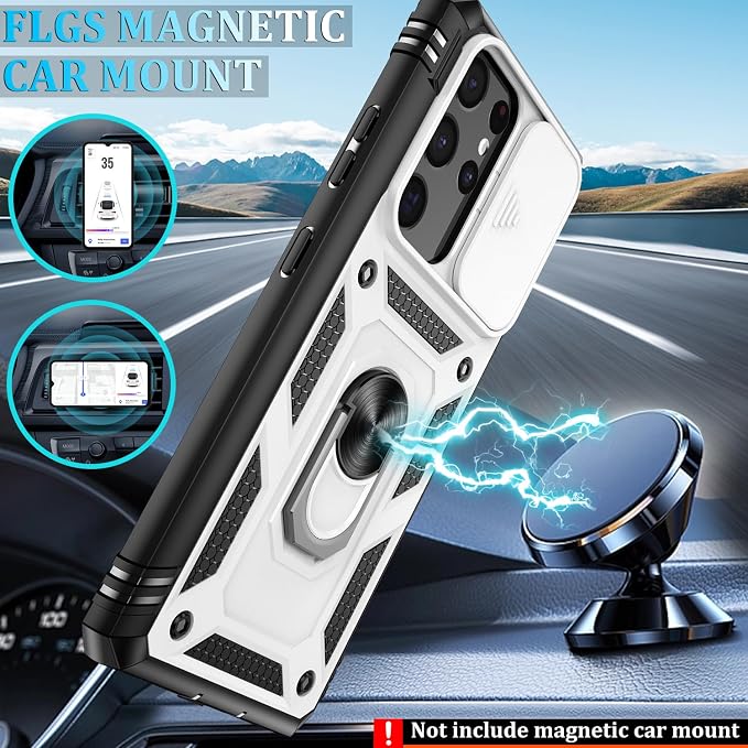 Gritup for Samsung Galaxy S21 Ultra Case: Galaxy S 21 Ultra Case with 2*Screen Protector | Magnetic Stand & Slide Camera Cover | Shock Proof Military-Grade Funda para S21Ultra Cover, White+Black - Image 6
