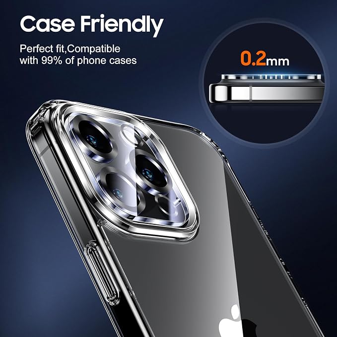 UniqueMe for iPhone 16 Pro/16 Pro Max Camera Lens Protector - Matte Black | 3 Pack-Drop Protection, Case Friendly, 9H Tempered Glass, Camera Cover Screen, Update New Version - Image 6