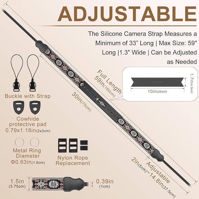 FIEIL Neck Strap Silicone Camera Straps - Padded Camera Strap, 1.5" Wide Adjustable Nylon Shoulder Strap - Compatible with Canon, Nikon, Sony, and More DSLR and Mirrorless Cameras (Green) - Image 4