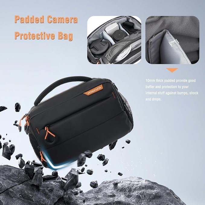 MOSISO Small Camera Bag for Photographers, Camera Shoulder Bags, Black | DSLR/SLR/Mirrorless Cameras,Waterproof Crossbody Padded Photography Bag with Rain Cover for Canon/Nikon/Sony - Image 3