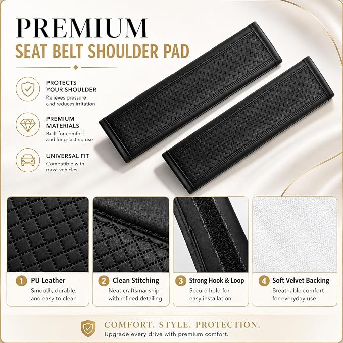 Seat Belt Pads Leather Seat Belt Covers More Comfort Driving Cushion Helps Protect Your Neck and Shoulders Suit for Car, Truck, SUV, Airplane,Camera Backpack Straps-2Pcs - Image 4