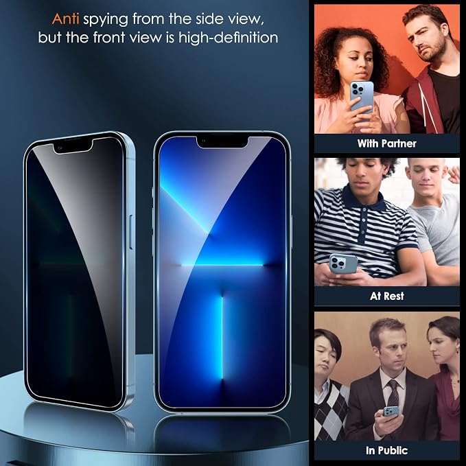 YMHML 3 Pack Privacy Screen Protector for iPhone 16e/14/13/13 Pro | Tempered Glass, 6.7 Inch, Anti Spy, Private, Shatterproof, Case Friendly Film, Easy Installation Tool, Anti-Scratch - Image 3