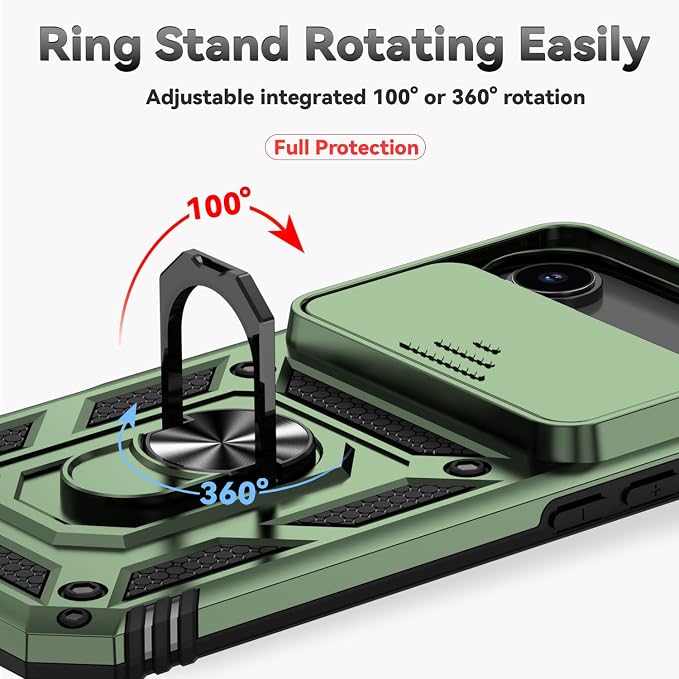 SunStory Phone Case for iPhone Air Case with HD Screen Protector & Slide Camera Cover & Rotated Ring Kickstand, [Military-Grade] Phone Case for iPhone 17 Air, Army Green - Image 4