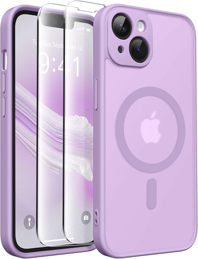 CAPRARO for iPhone 14 Case, Compatible with MagSafe | Upgraded [Full Camera Protection] Shockproof Protective Slim Translucent Matte Magnetic Phone Case 6.1'', Elegant Purple by CAPRARO