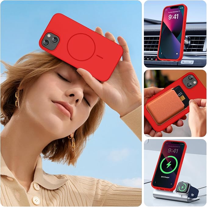 Miracase Silicone & Magnetic for iPhone 13 Case, Red | Compatible with MagSafe, Soft Microfiber Lining, Premium Silicone Cover Shockproof Drop Protection Phone Case for 13 - Image 5