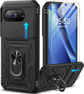 Taisairu for Google Pixel 10A Case with Screen Protector & Slide Camera Lens Cover,Built-in 360°Rotate Magnetic Ring Stand Shockproof Protective Phone Case for Google Pixel 10A Case (Black) by Taisairu