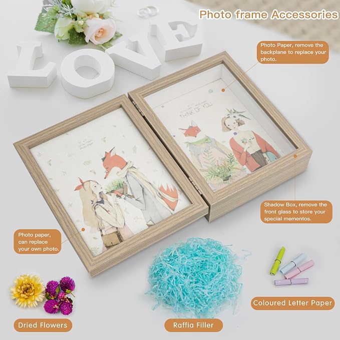 5x7 Pets Memorial Shadow Box Frame, Dogs Cats Photo Display with Paw Prints Keepsake, Memorial Sympathy Gifts for Loss of Dog Cat, Grey - Image 3