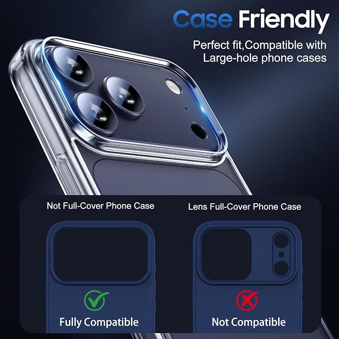 UniqueMe for 3 Pack iPhone 17 Pro Max Camera Lens Protector - All Blue | Drop Protection, Case Friendly, 9H Tempered Glass, Camera Cover Screen, Update New Version - Image 6