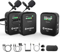 Moman Wireless Lavalier Microphone C2X, 2.4G Dual Transmitter Lapel Mic 656FT 8H for Online Class Vlog Stream YouTube for Camera Smartphone Tablet (C2X Dual) by Moman