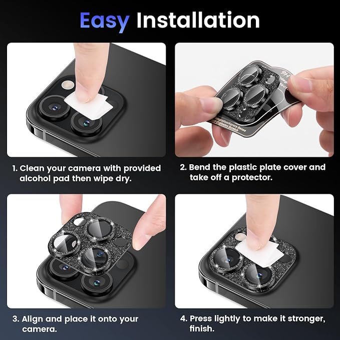 Tensea for iPhone 16 Pro Max/16 Pro/14 Pro Max/14 Pro Camera Lens Protector | Metal Bling Aluminum Alloy Tempered Glass Cover Camera Screen Protector Accessories, Case Friendly - Image 7