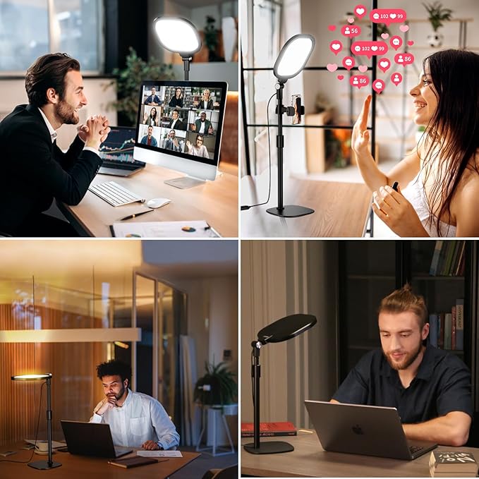 2 Packs Video Conference Lights for Computer Zoom, Webcam, Home Office | Ring Light with Stand for Video Calls, Streaming, Laptop, Desk Lighting with 30 Light Modes, Phone Holder & CRI 97.8 - Image 4