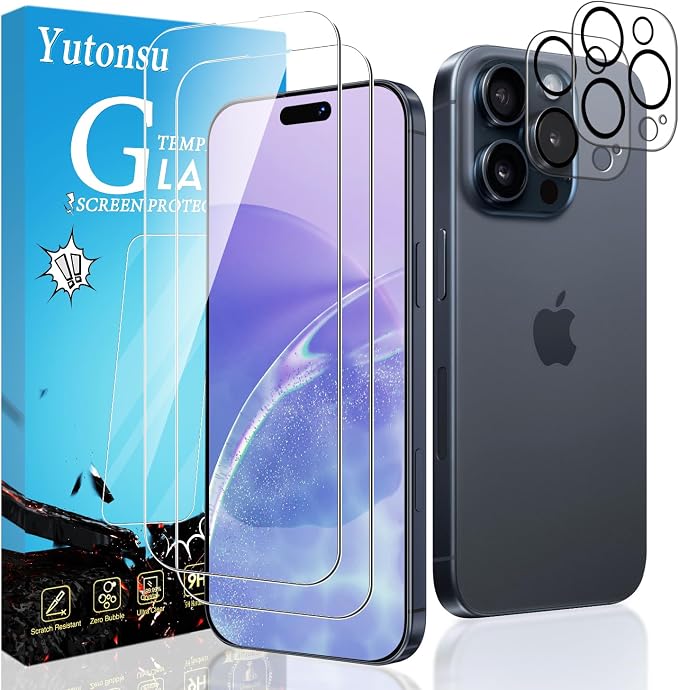 2 Pack Tempered Glass Screen Protector for iPhone 15 Pro 6.1-Inch | with Camera Lens Protector, Anti-Spy Tempered Glass Film, Easy Installation, 9H Hardness, Case Friendly by Unknown